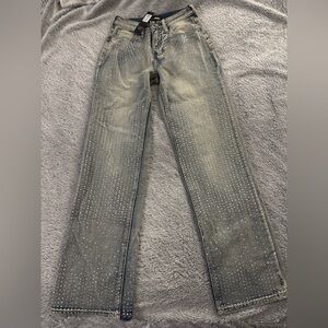 Fashion Nova Chasing A Dream Embellished Straight Leg Jeans-Vintage Wash